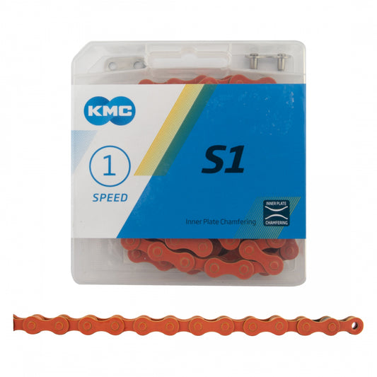KMC S1 CHAIN - SINGLE SPEED 1/2" - 1/8" 112 LINKS ORANGE