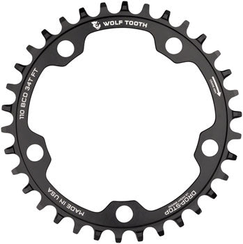 Wolf Tooth 110 BCD Cyclocross and Road Chainring - 38t, 110 BCD, 5-Bolt, Drop-Stop B, 10/11/12-Speed Eagle and Flattop Compatible, Black